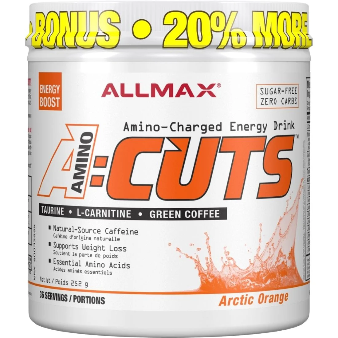 Allmax A:Cuts Aminocuts Amino-Charged Energy Drink, 4.2g Amino Acids, Sugar-Free, 36 Servings - Image 2