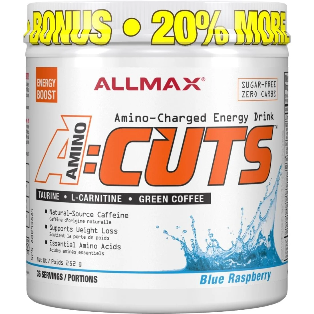 Allmax A:Cuts Aminocuts Amino-Charged Energy Drink, 4.2g Amino Acids, Sugar-Free, 36 Servings - Image 3