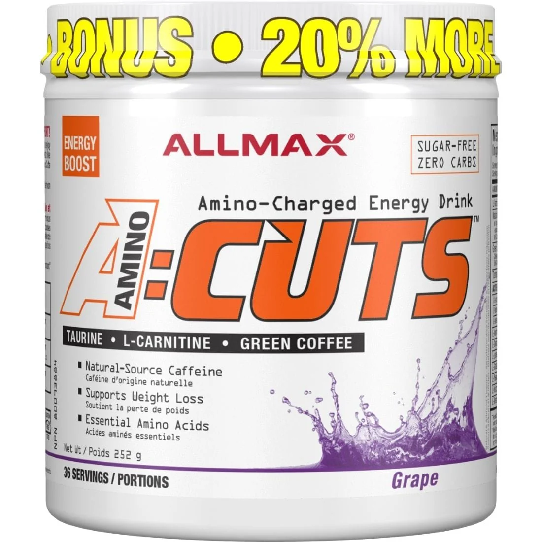 Allmax A:Cuts Aminocuts Amino-Charged Energy Drink, 4.2g Amino Acids, Sugar-Free, 36 Servings - Image 6