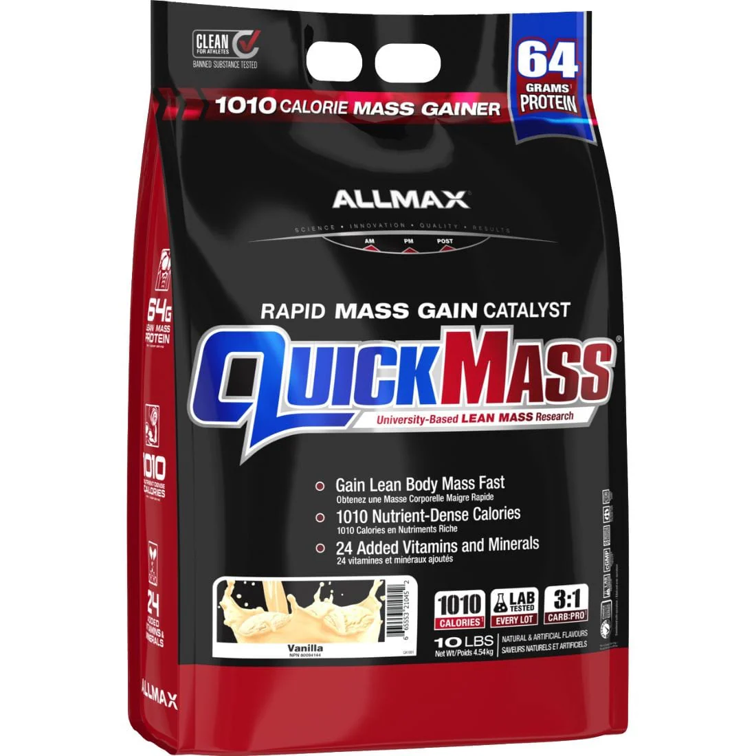 Allmax QuickMass, Rapid Lean Mass Gainer, 1010 Calories Plus Vitamins and Minerals, 10lb - Image 3