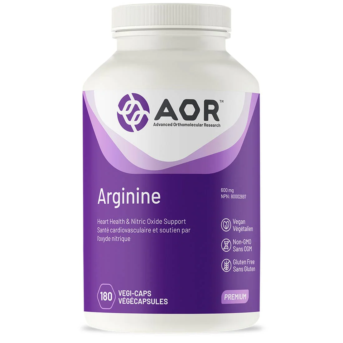 AOR Arginine 600mg, 180 Vegi-Capsules
