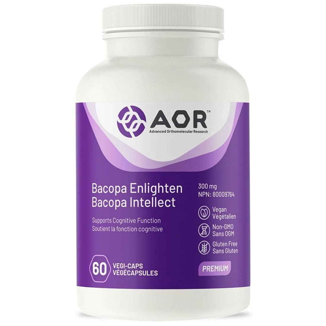 AOR Bacopa Enlighten 300mg, 50% Baccosides, High Potency, 60-120 Capsules