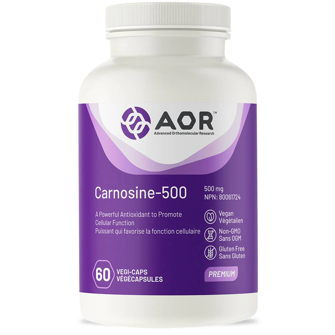 AOR Carnosine-500, 500mg, 60-120 Vegetable Capsules