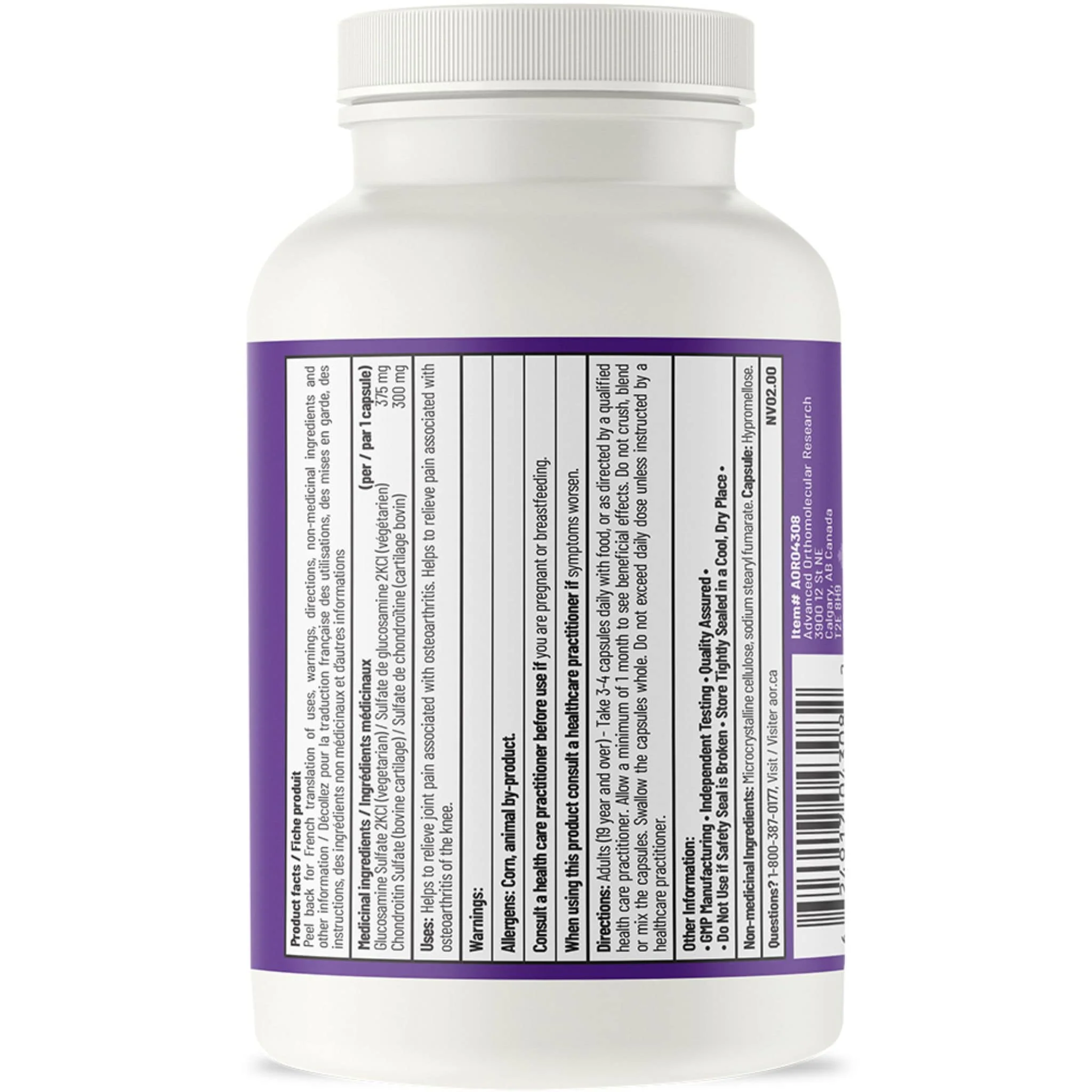 AOR Glucosamine & Chondroitin, 675mg, 120-240 Vegetable Capsules - Image 2