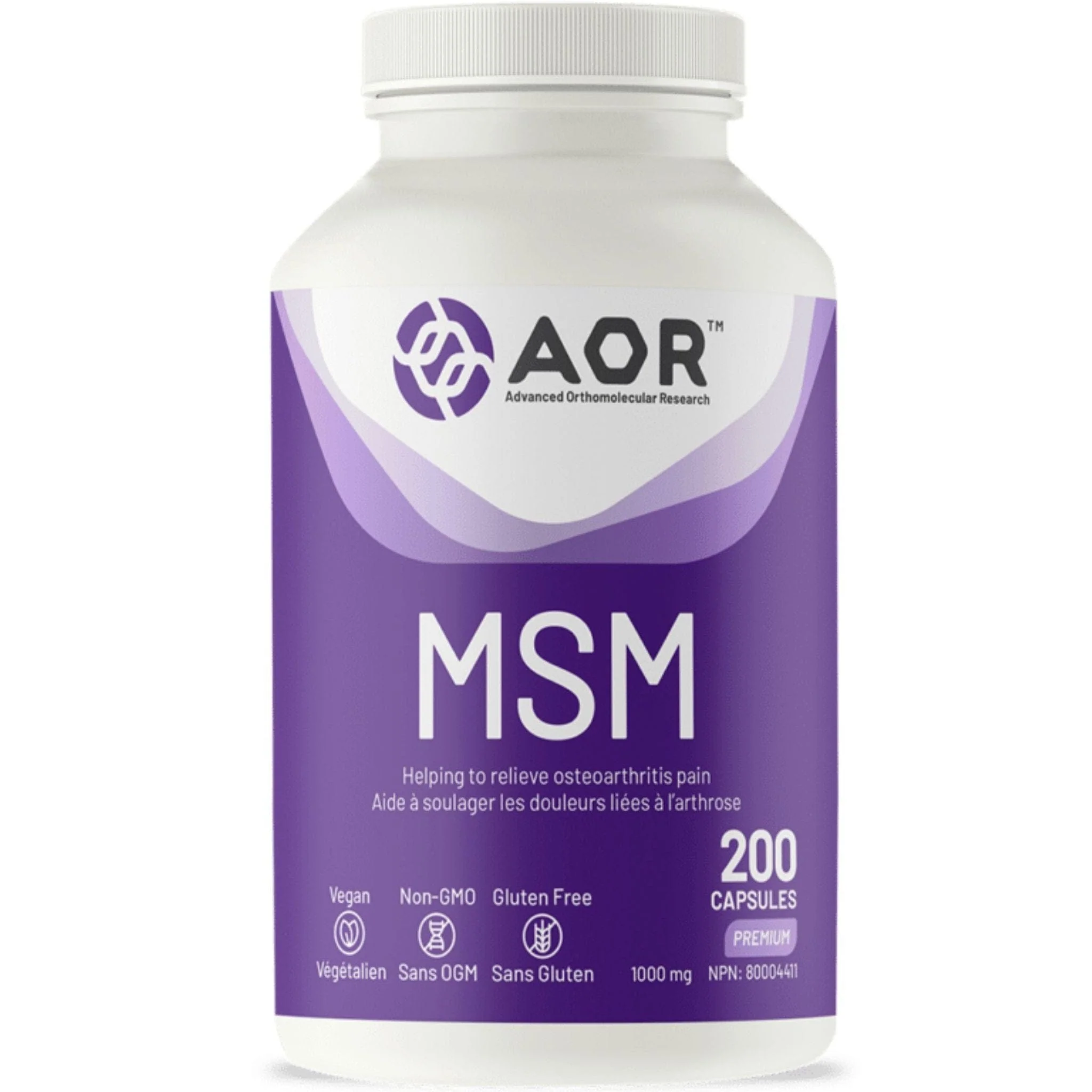 AOR MSM 1000mg (Non-GMO and Gluten-Free), 100-200 Vegetable Capsules - Image 3