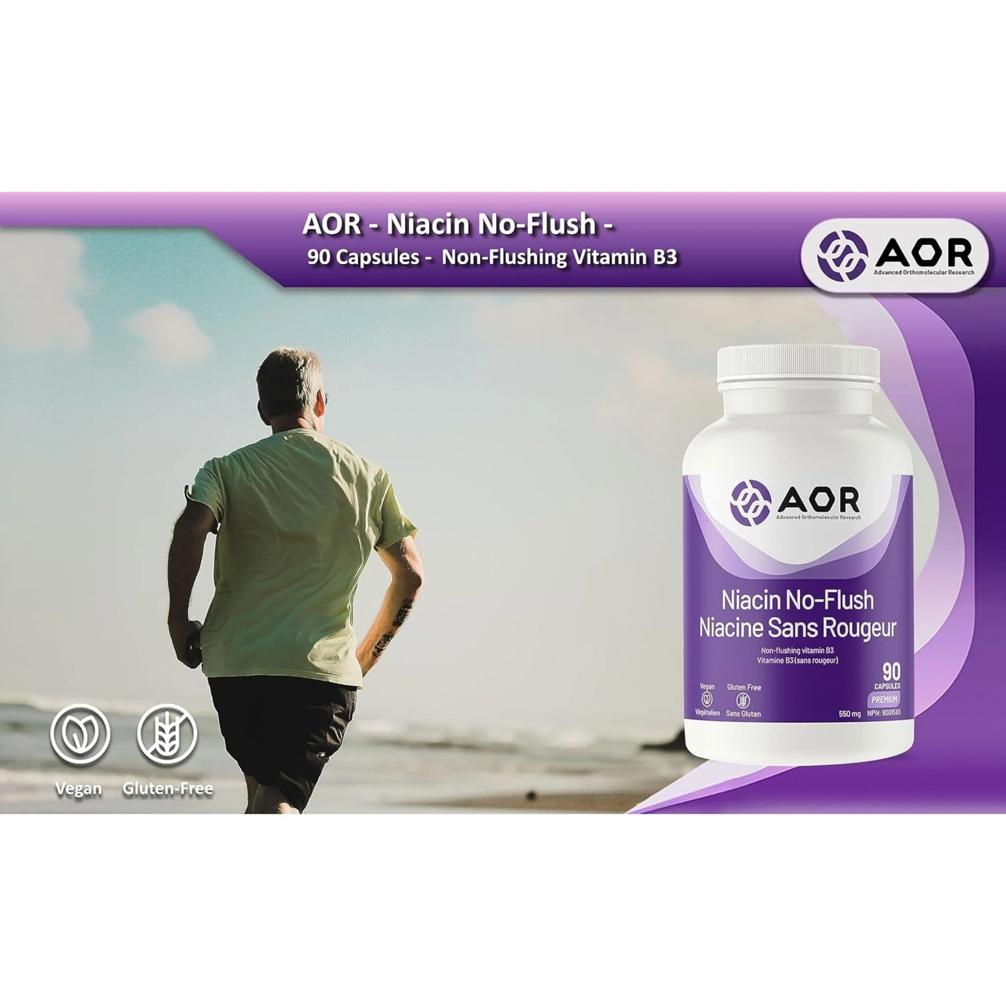 AOR Niacin No-Flush, 550mg, 90 Vegi-Capsules - Image 4