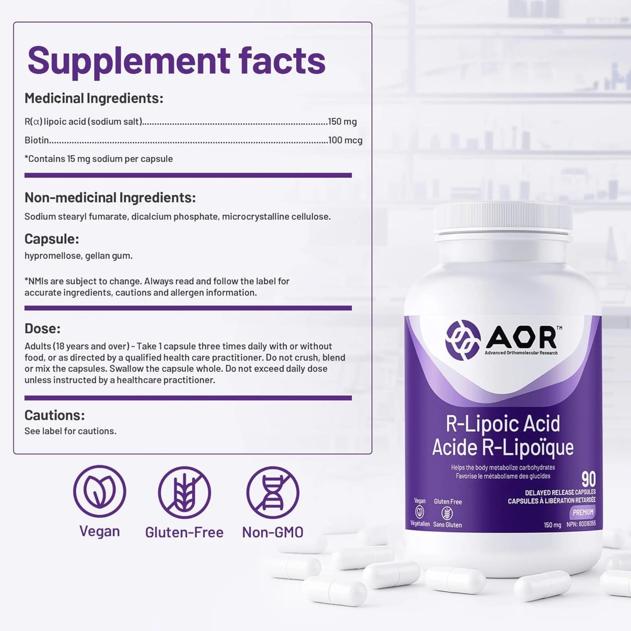AOR R-Lipoic Acid 150mg Delayed Release Vegi-Capsules - Image 5