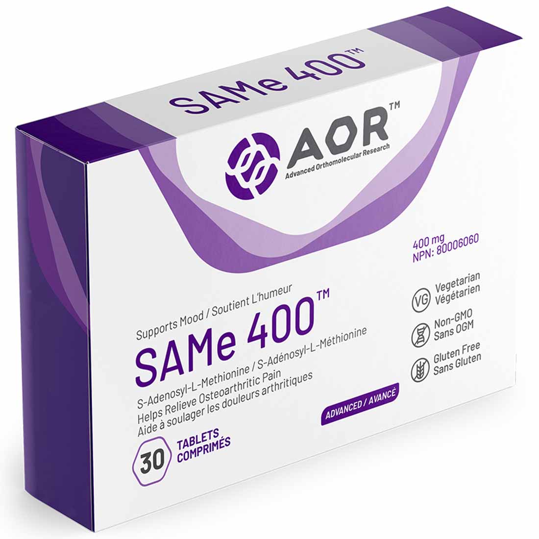 AOR SAMe 400mg, Minimum 70% Biologically Active S-diastereoisomer, Enterically Coated Tablets Individually Blister Packed for Optimal Potency