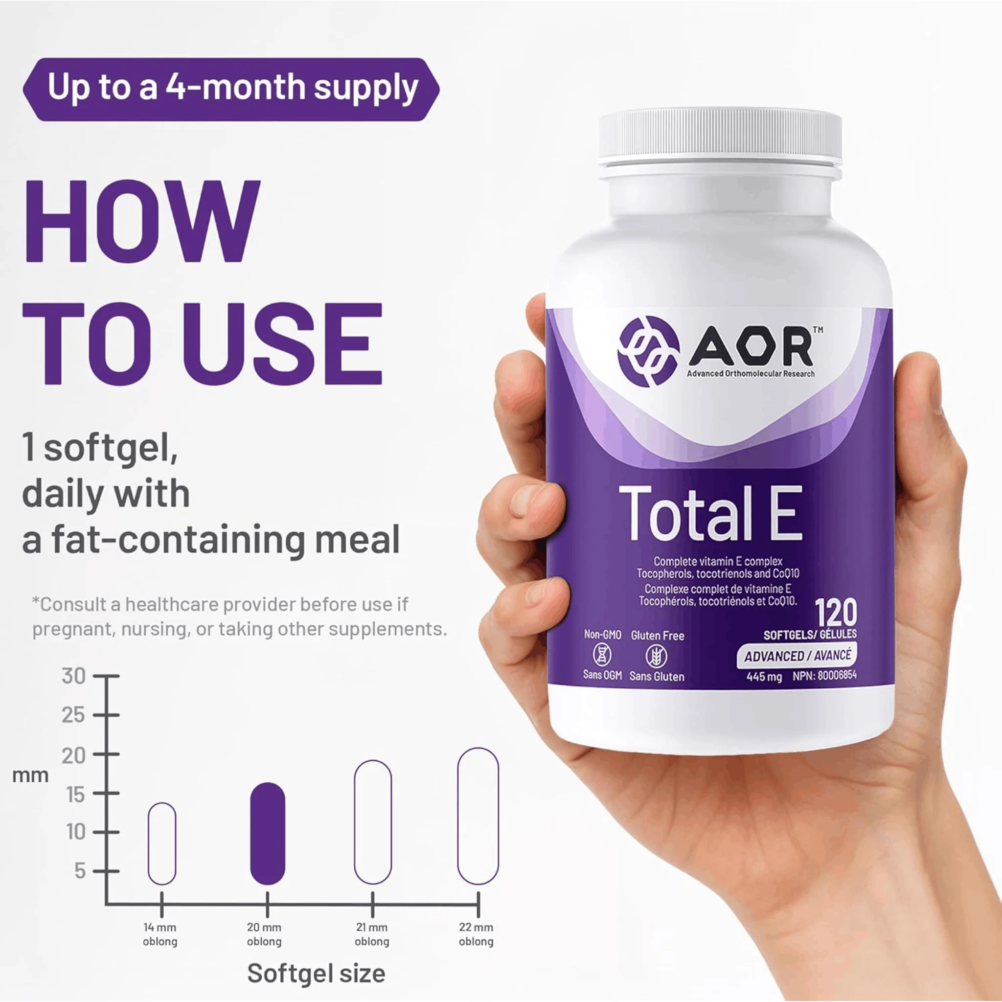 AOR Total E with Tocopherols, Tocotrienols & CoQ10, Full Spectrum Antioxidant Support, 445mg - Image 5