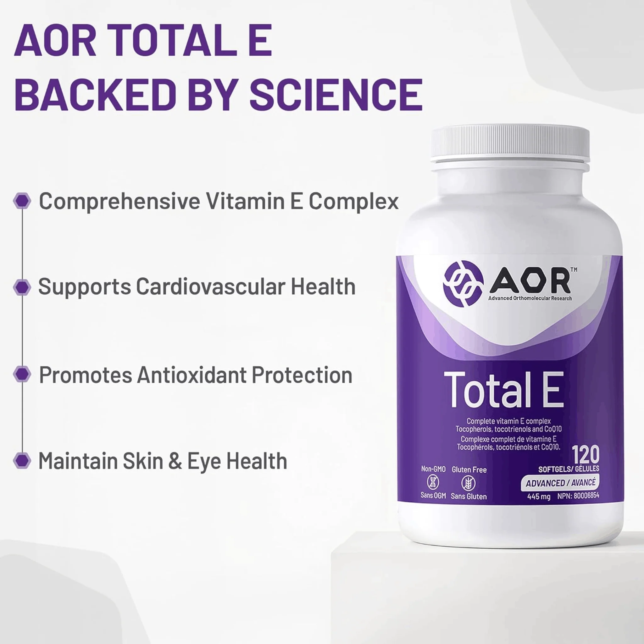 AOR Total E with Tocopherols, Tocotrienols & CoQ10, Full Spectrum Antioxidant Support, 445mg - Image 7