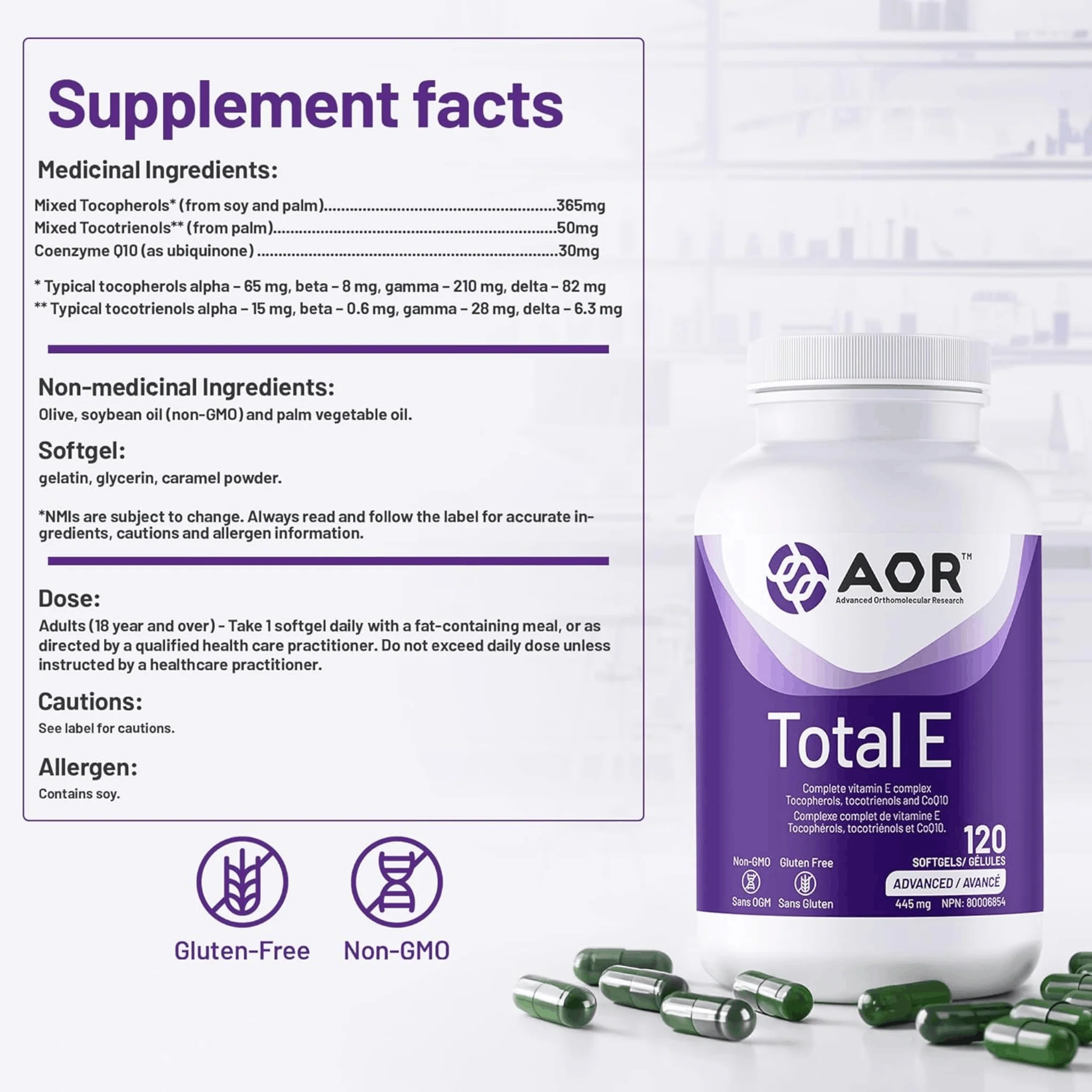 AOR Total E with Tocopherols, Tocotrienols & CoQ10, Full Spectrum Antioxidant Support, 445mg - Image 8