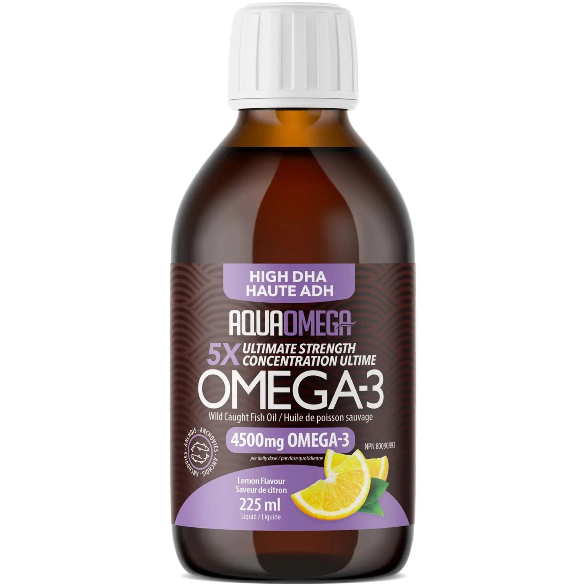 AquaOmega High DHA Omega 3 Fish Oil, 5X Extra Strength Liquid Fish Oil