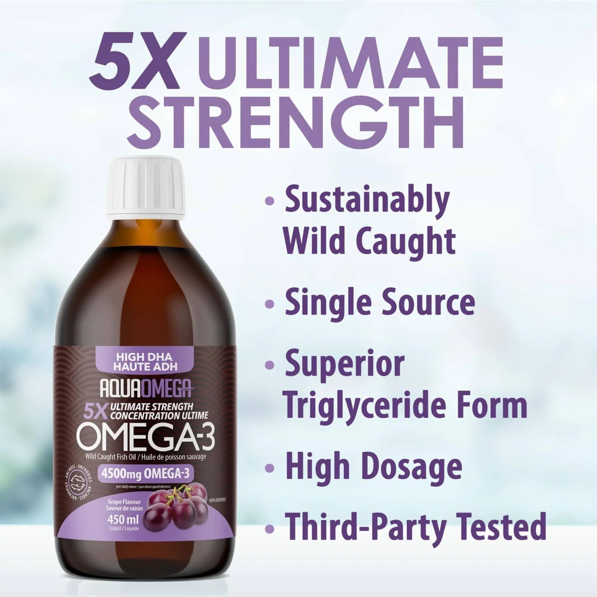 AquaOmega High DHA Omega 3 Fish Oil, 5X Extra Strength Liquid Fish Oil - Image 27
