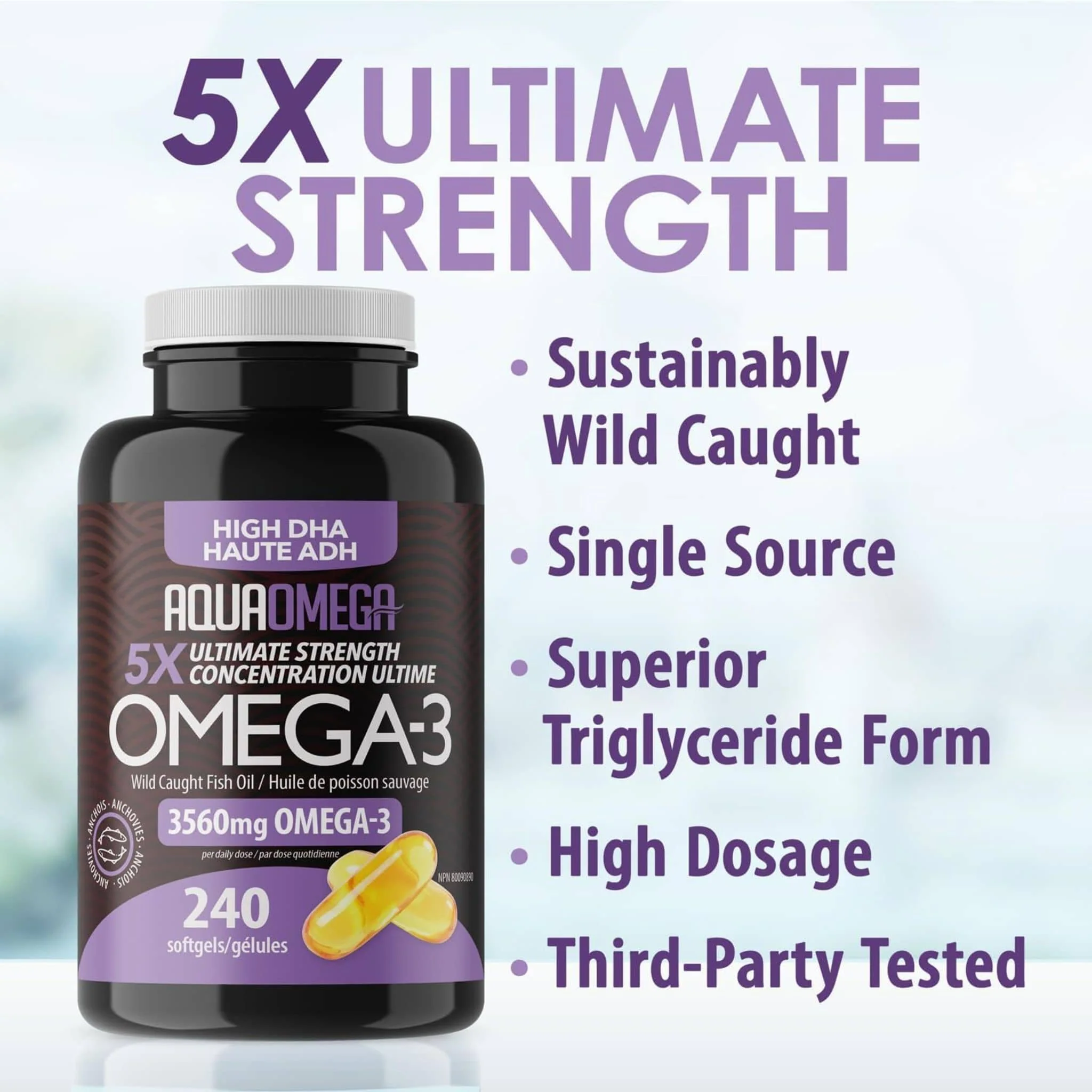 AquaOmega High DHA Omega 3 Fish Oil, 5X Extra Strength Fish Oil Softgels - Image 14
