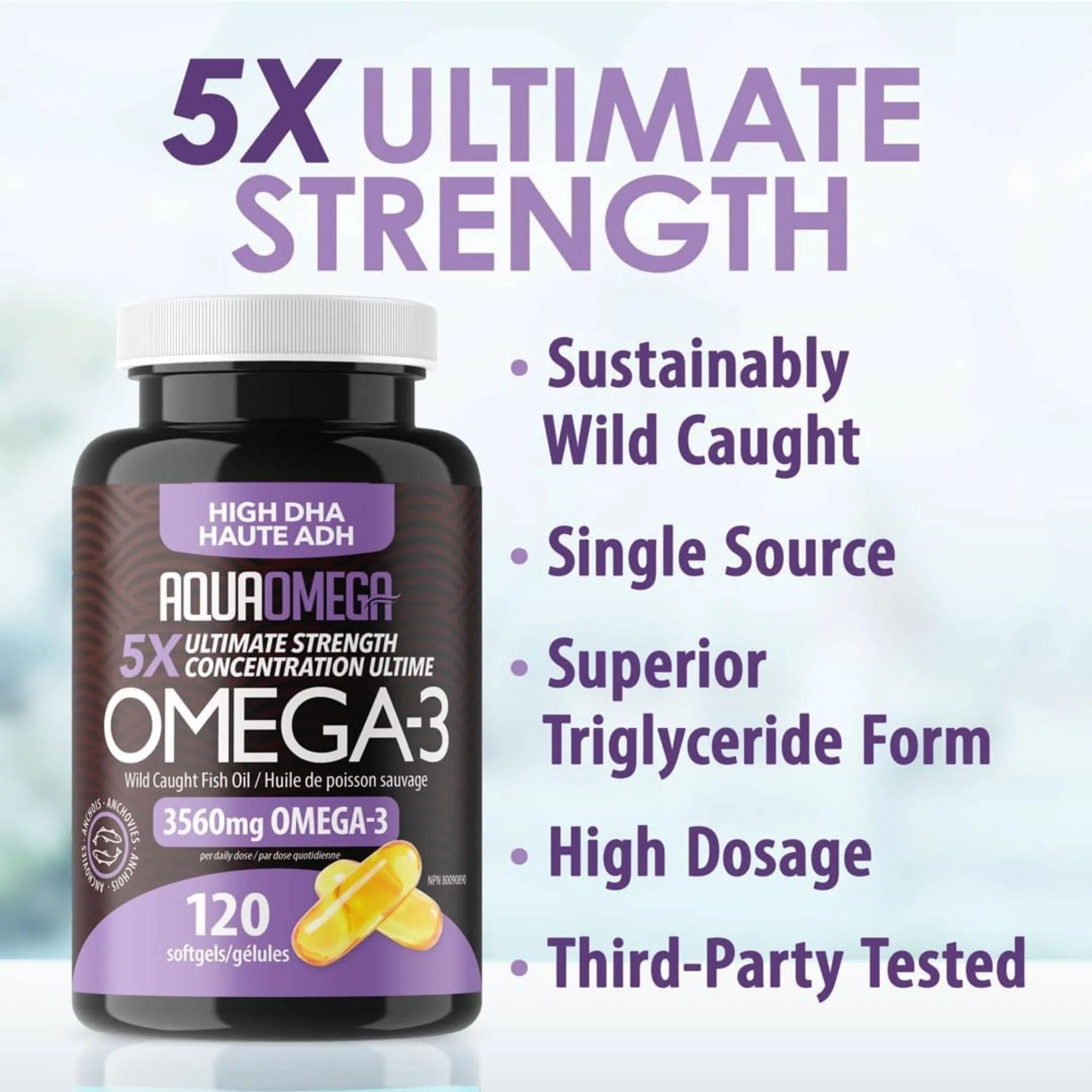 AquaOmega High DHA Omega 3 Fish Oil, 5X Extra Strength Fish Oil Softgels - Image 6