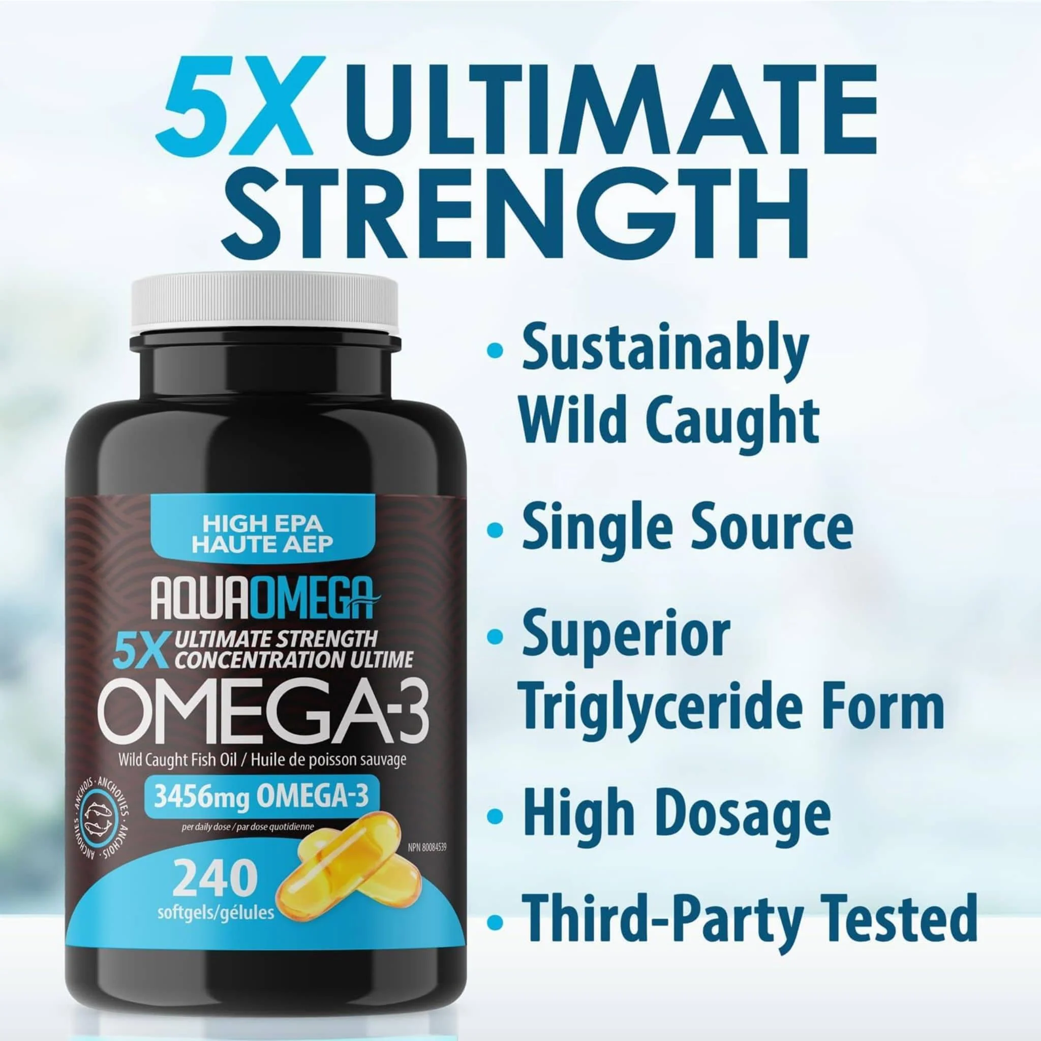 AquaOmega High EPA Omega 3 Fish Oil, 5X Extra Strength Fish Oil Softgels - Image 14