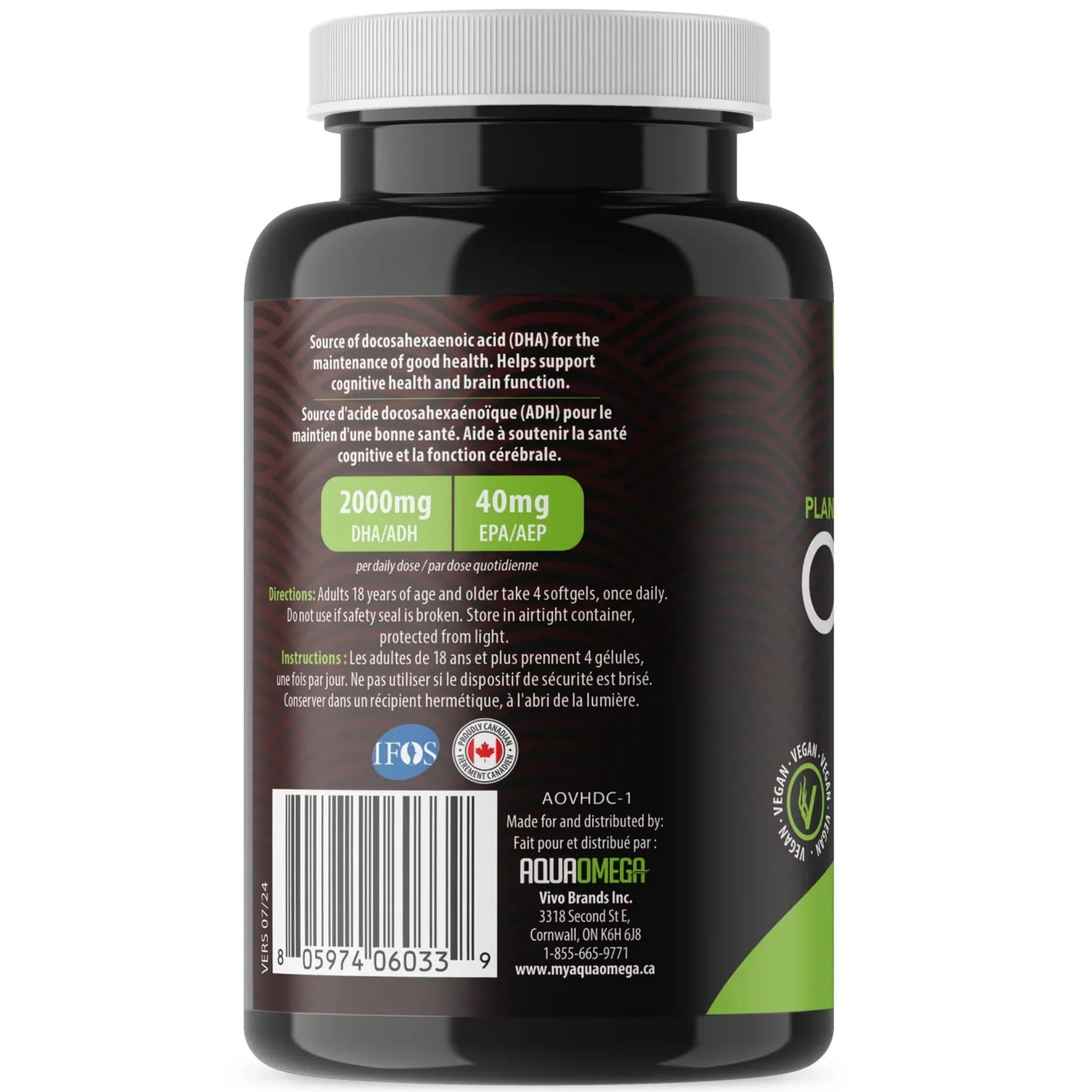 AquaOmega Vegan Algae Oil Omega 3, High DHA, 120-240 Softgels - Image 3
