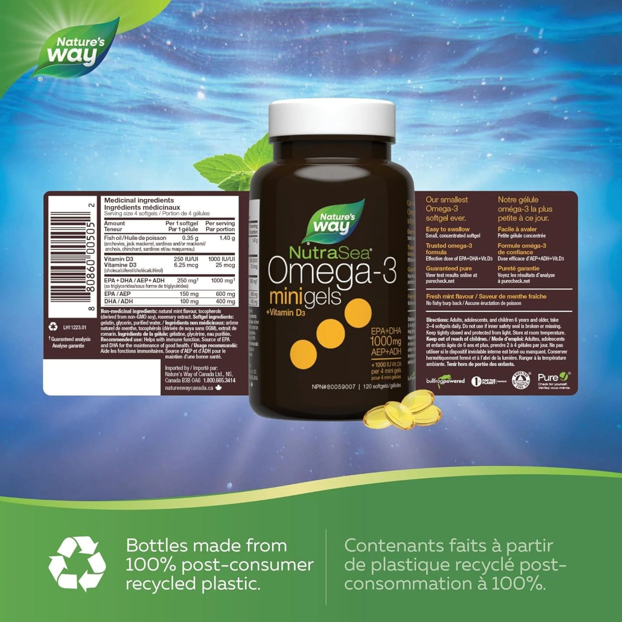 NutraSea+D Omega-3 Mini Gels Fish Oil, 120 Mini Softgels - Image 2