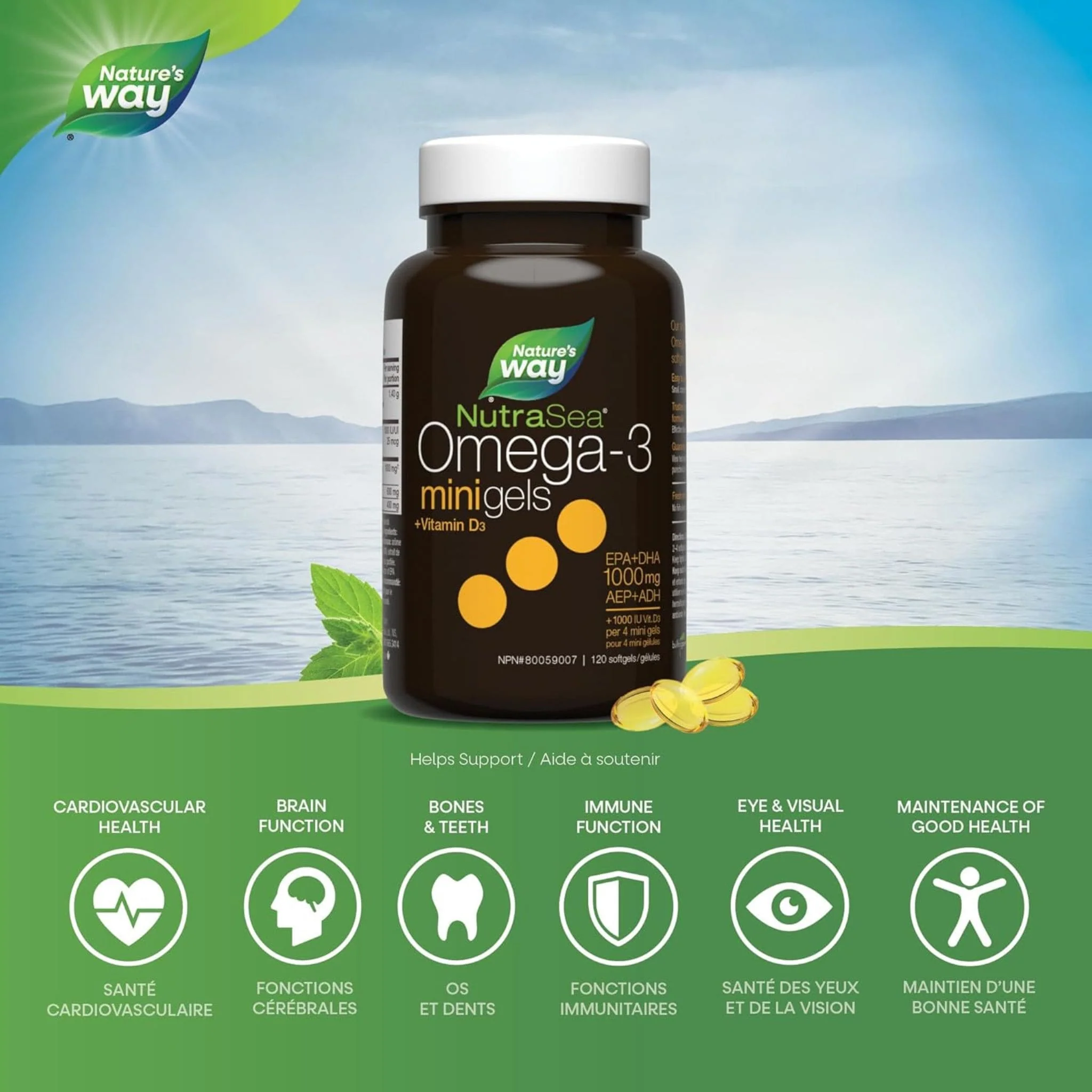 NutraSea+D Omega-3 Mini Gels Fish Oil, 120 Mini Softgels - Image 4