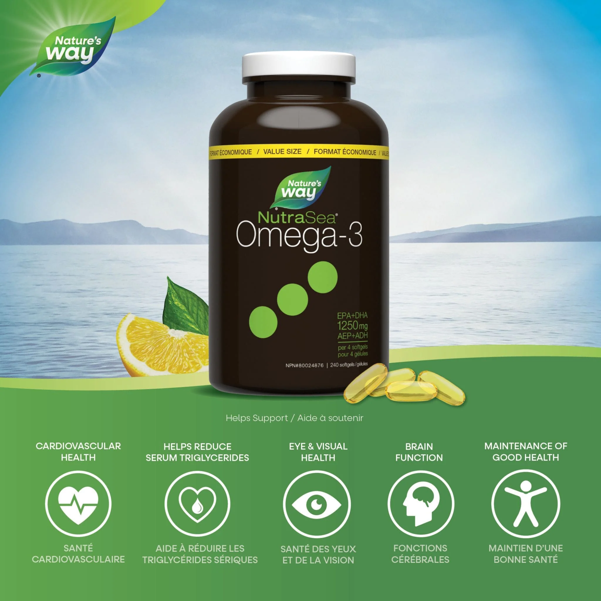 NutraSea Omega-3 Fish Oil Softgels, 240 Softgels - Image 4