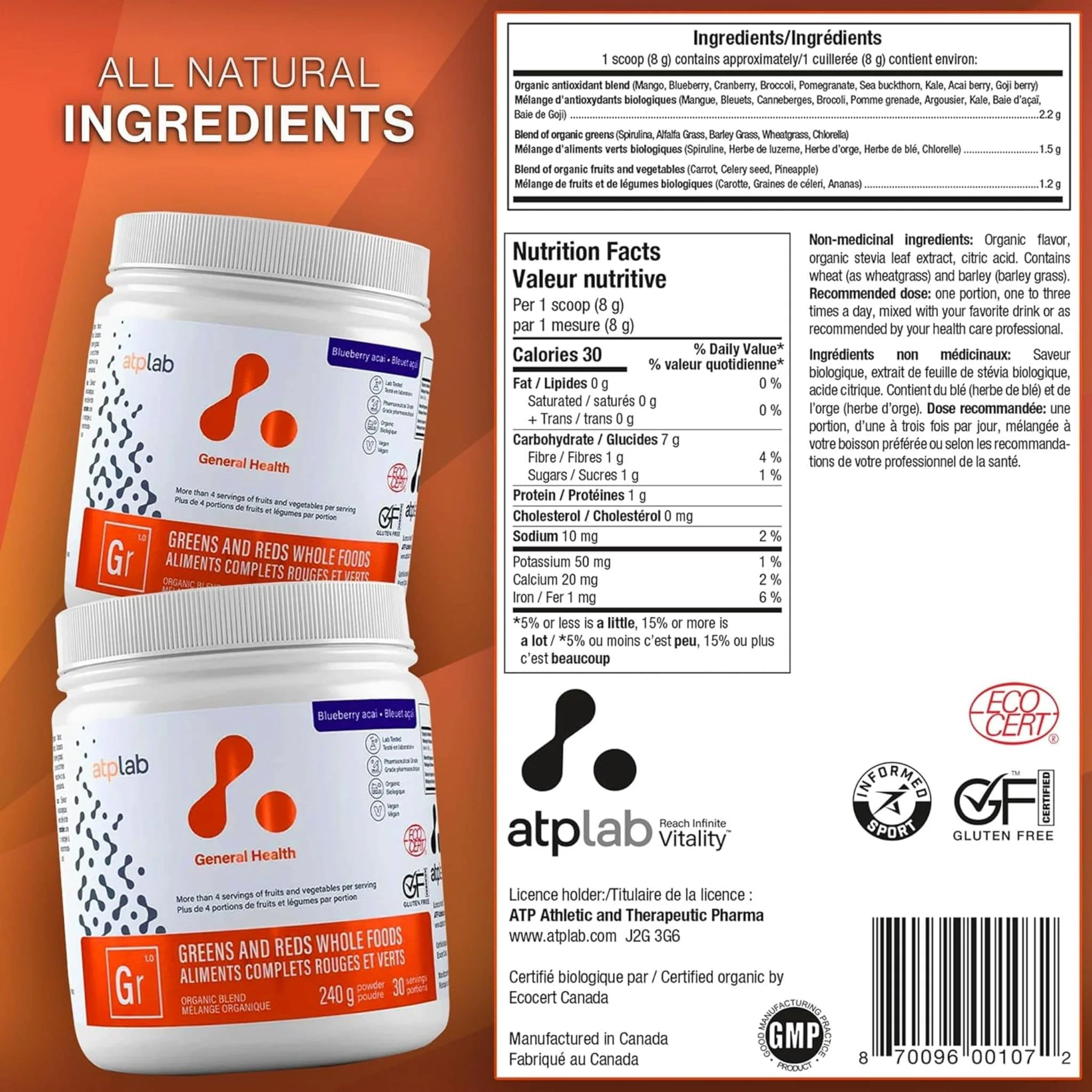 ATP Lab Greens & Reds Whole Foods Powder, 240g - Image 8