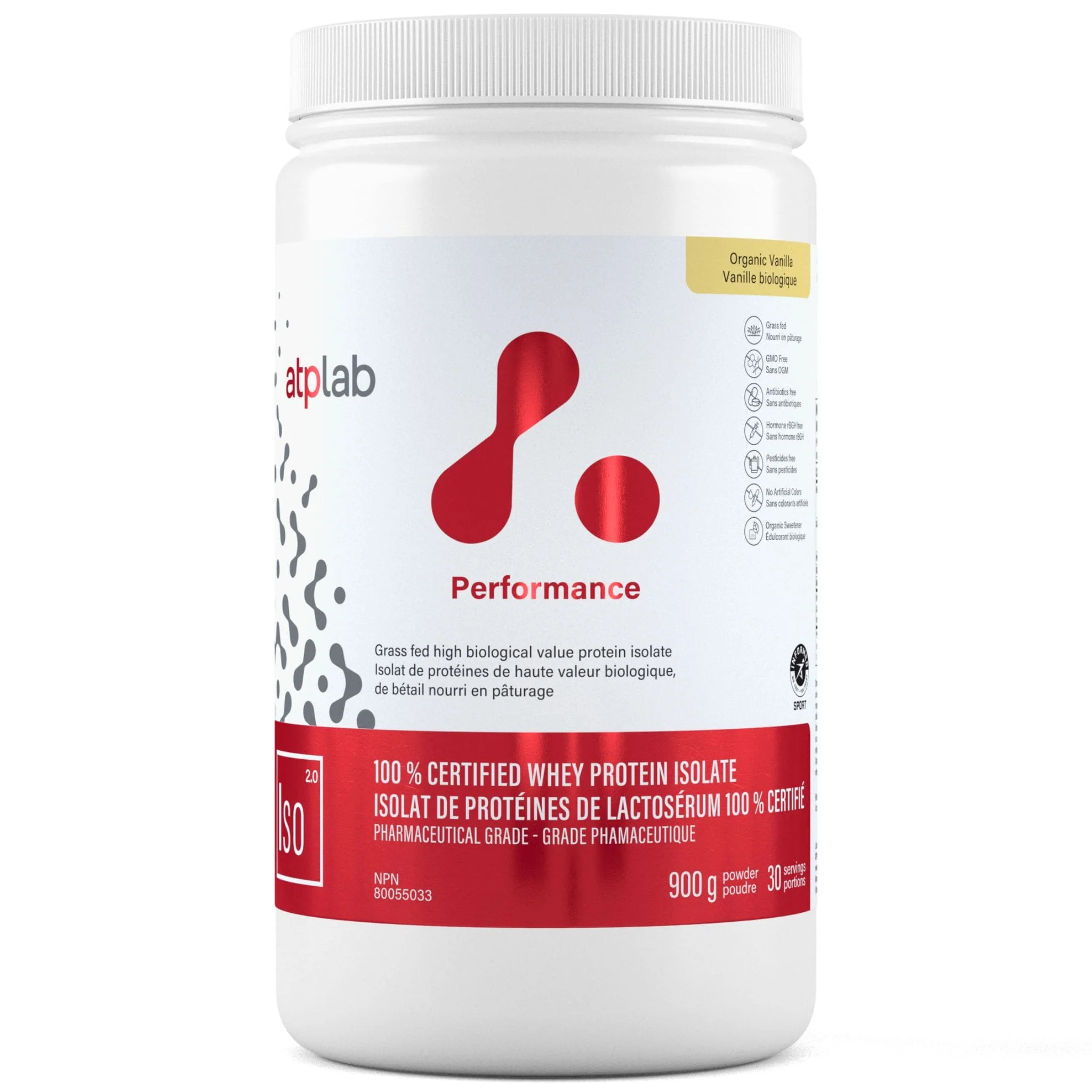ATP Lab ISO, Certified Whey Protein Isolate Powder, Grass-Fed, 900g, 30 Servings