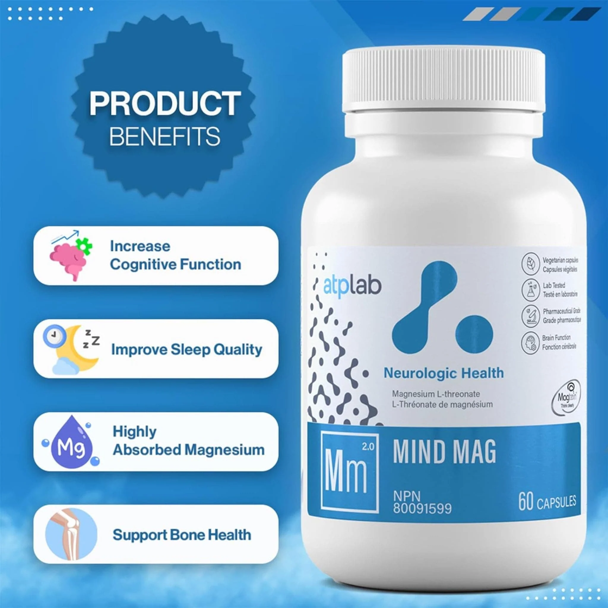 ATP Lab Mind Mag, Support Brain and Bone Health, 60 Vegetable Capsules - Image 5
