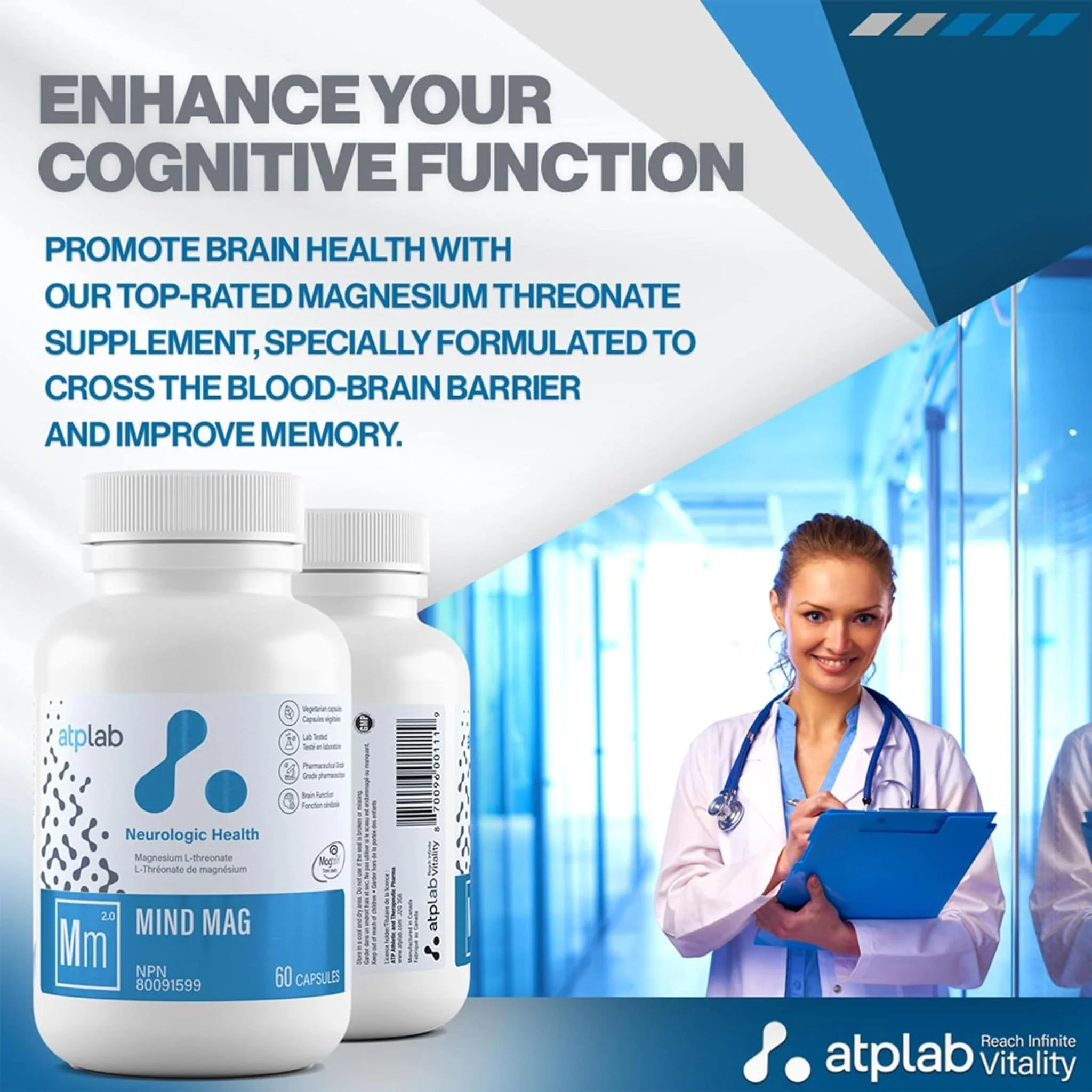 ATP Lab Mind Mag, Support Brain and Bone Health, 60 Vegetable Capsules - Image 7