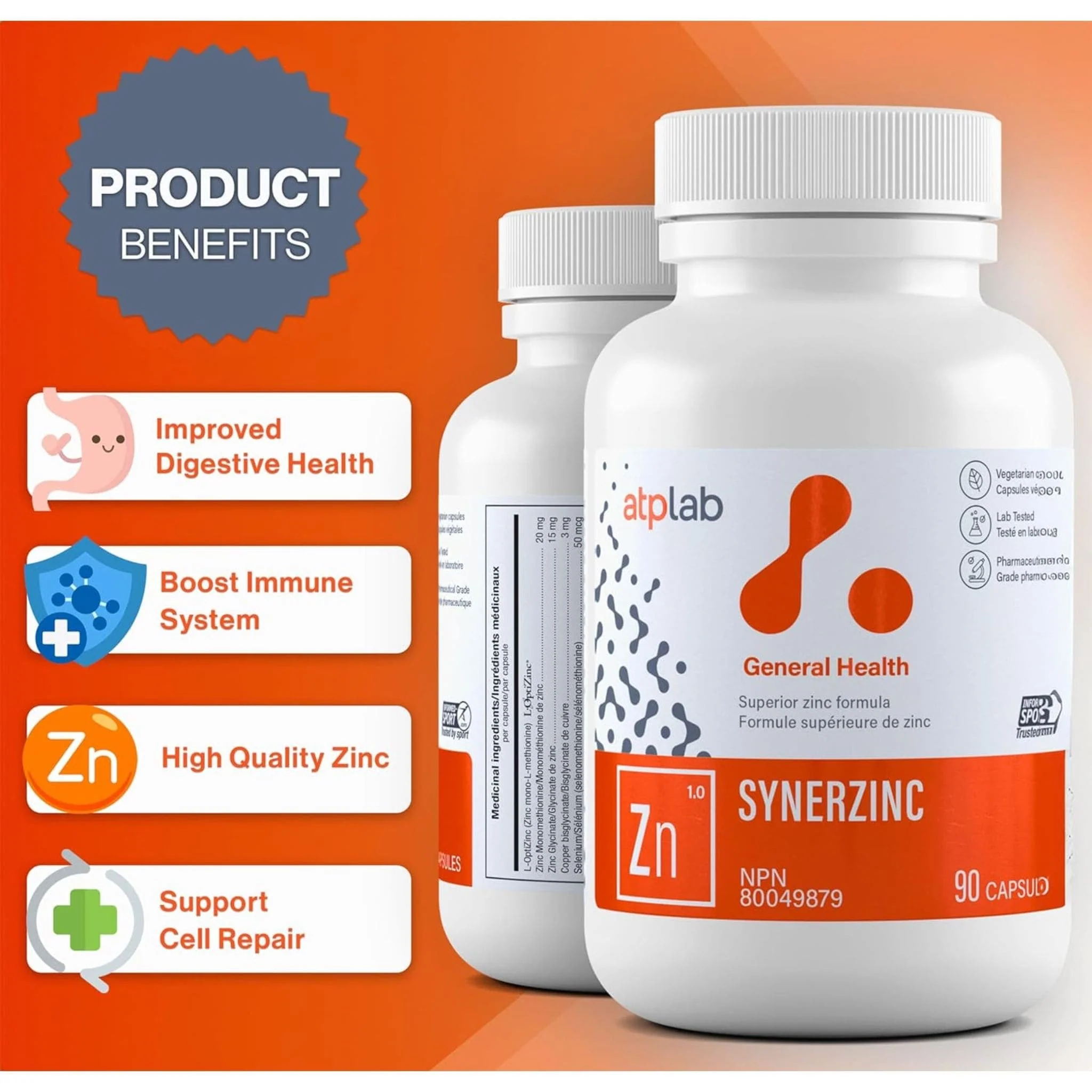 ATP Lab Synerzinc, Zinc Blend, 90 Vegetable Capsules - Image 6