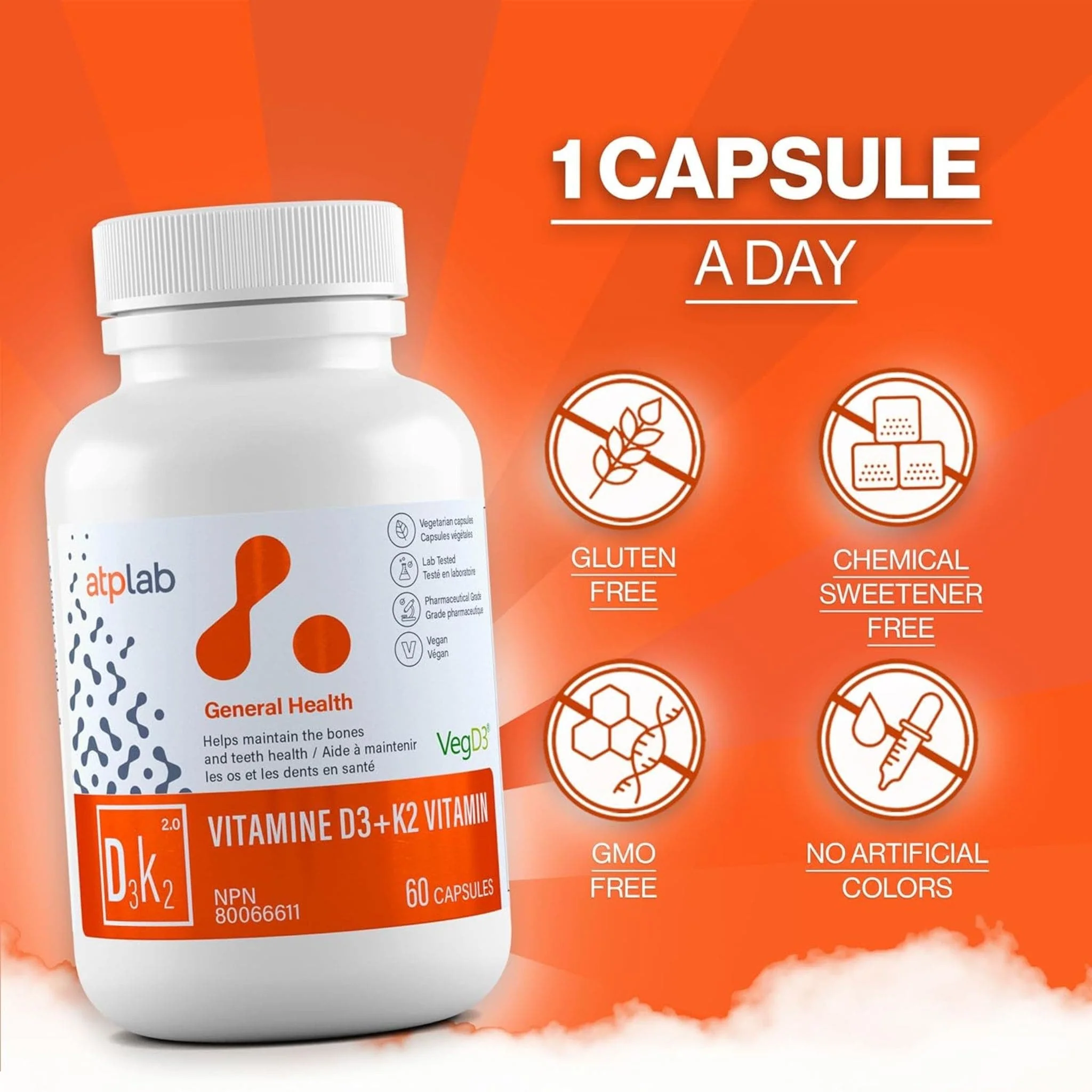 ATP Lab Vitamin D3K2, 60 Vegetable Capsules - Image 4