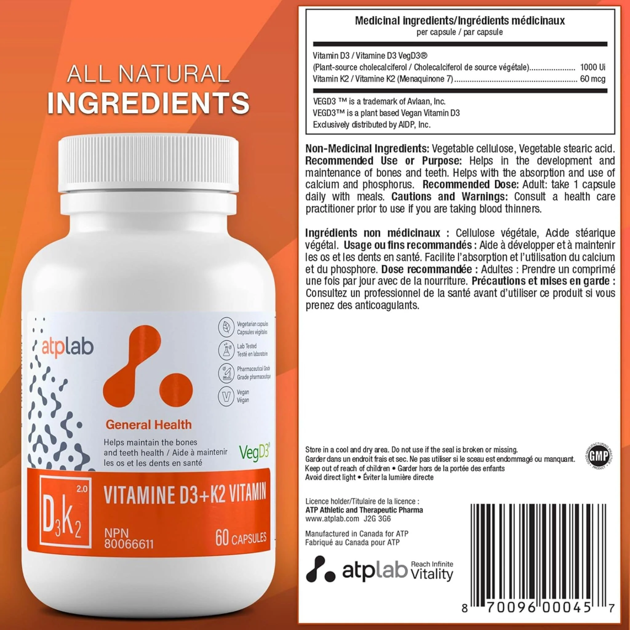 ATP Lab Vitamin D3K2, 60 Vegetable Capsules - Image 6