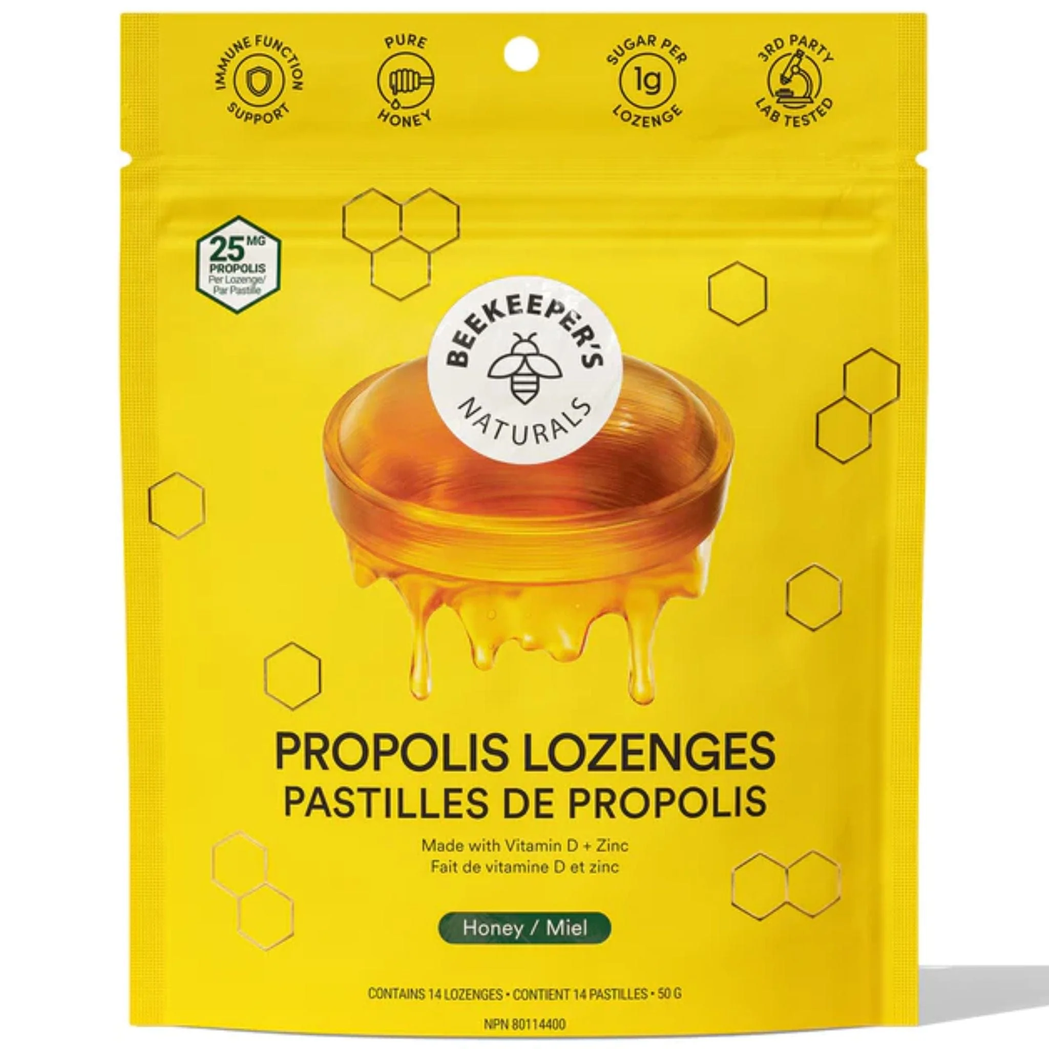 Beekeepers Naturals Propolis Lozenges for Throat and Cough Support, 14 Lozenges