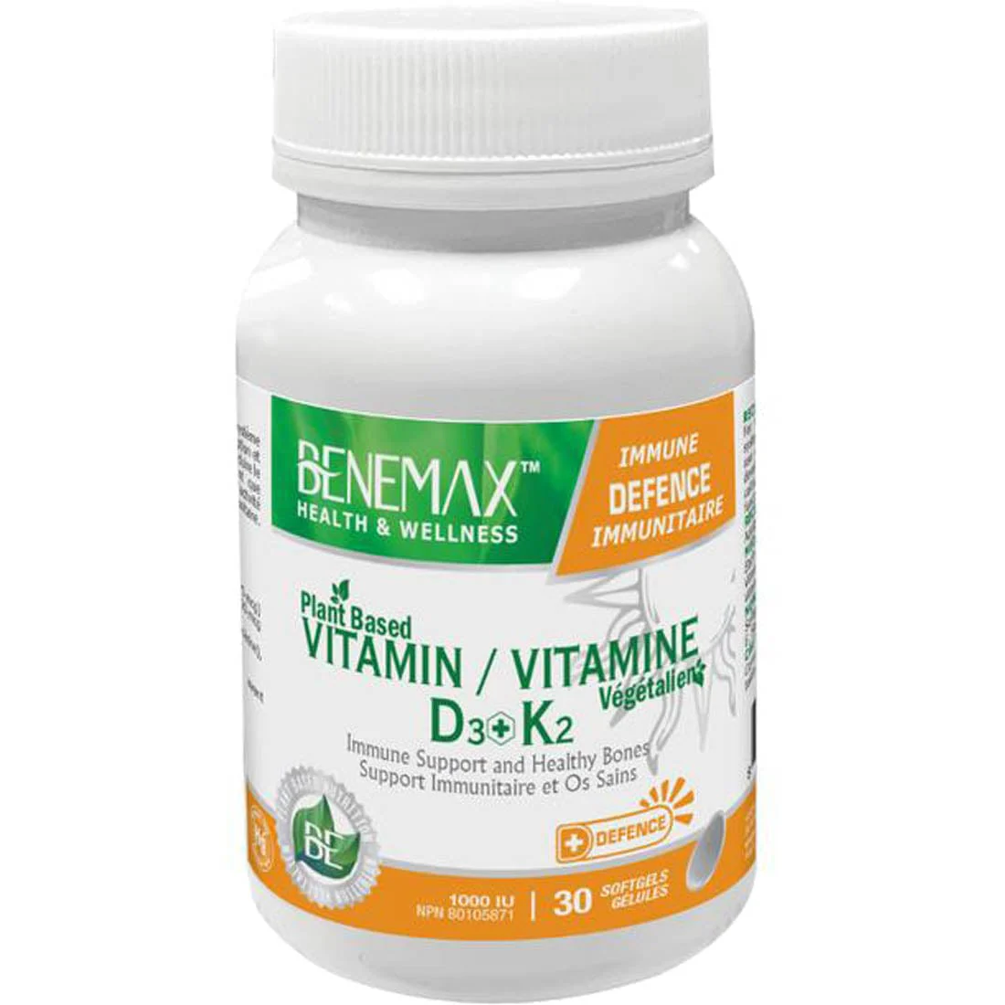 Benemax Plant Based D3 + K2 Softgel, 30 Softgels
