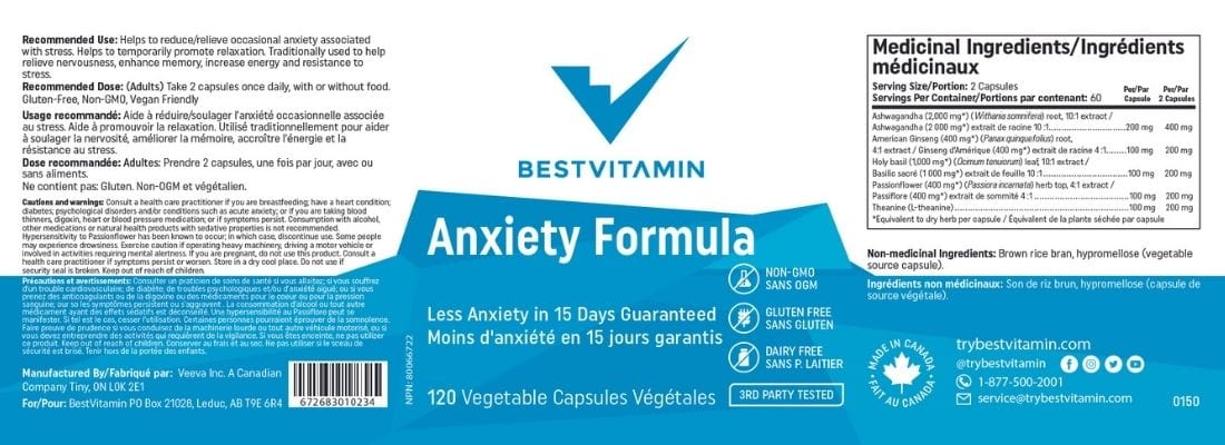 BestVitamin Anxiety Formula, Less Anxiety in 15 Days Guaranteed, 120 Capsules, 70% Off, Expiry: Jun 2024,  Final Sale - Image 4
