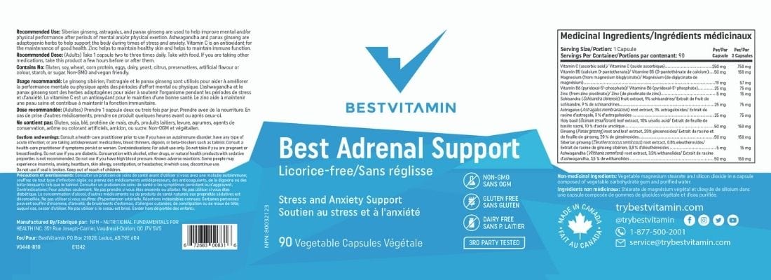 BestVitamin Best Adrenal Support, Licorice-Free, 90 Vegetable Capsules, Clearance 50% Off, Final Sale - Image 4