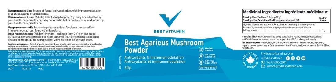 Bestvitamin Best Agaricus Mushroom Powder 2000mg, 60g - Image 4