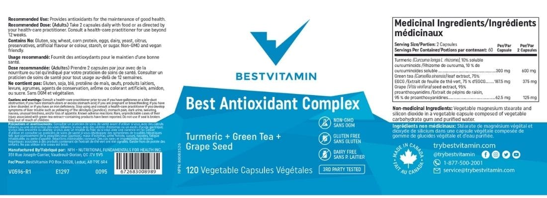 Bestvitamin Best Antioxidant Complex, Turmeric, Green Tea & Grape Seed, 120 Vegetable Capsules,  70% Off, Expiry: Dec 2024, Final Sale - Image 4