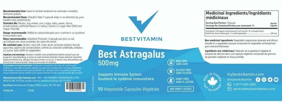 BestVitamin Best Astragalus 500mg, Immune Support, Anti-Fungal & Anti-Microbial, 90 Vegetable Capsules - Image 4