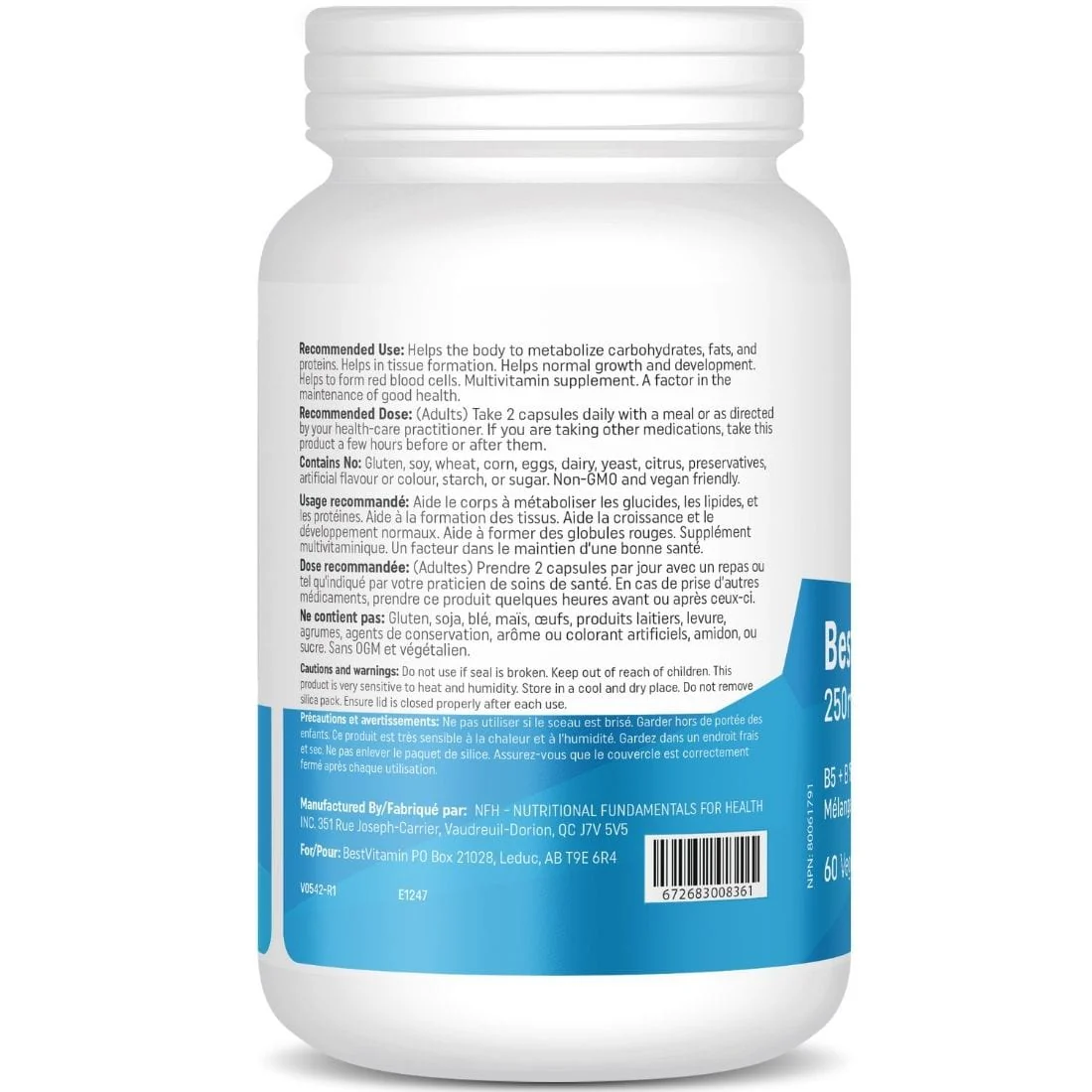 BestVitamin Best B5 Complex, 250mg B5 Plus B-Complex, Non-GMO, 60 Vegetable Capsules - Image 2