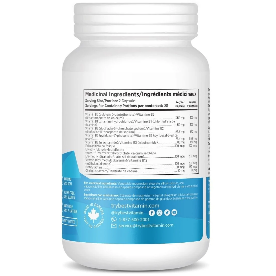 BestVitamin Best B5 Complex, 250mg B5 Plus B-Complex, Non-GMO, 60 Vegetable Capsules - Image 3
