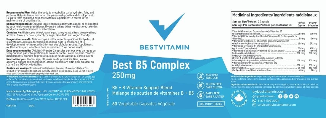 BestVitamin Best B5 Complex, 250mg B5 Plus B-Complex, Non-GMO, 60 Vegetable Capsules - Image 4