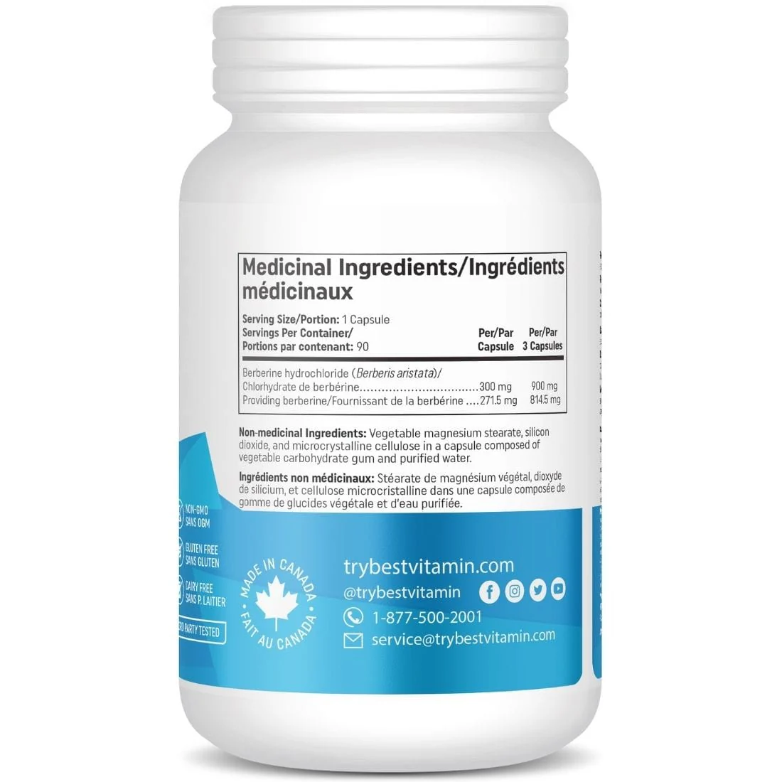 BestVitamin Best Berberine 300mg, Extra Strength, Non-GMO, 90 Vegetable Capsules - Image 2