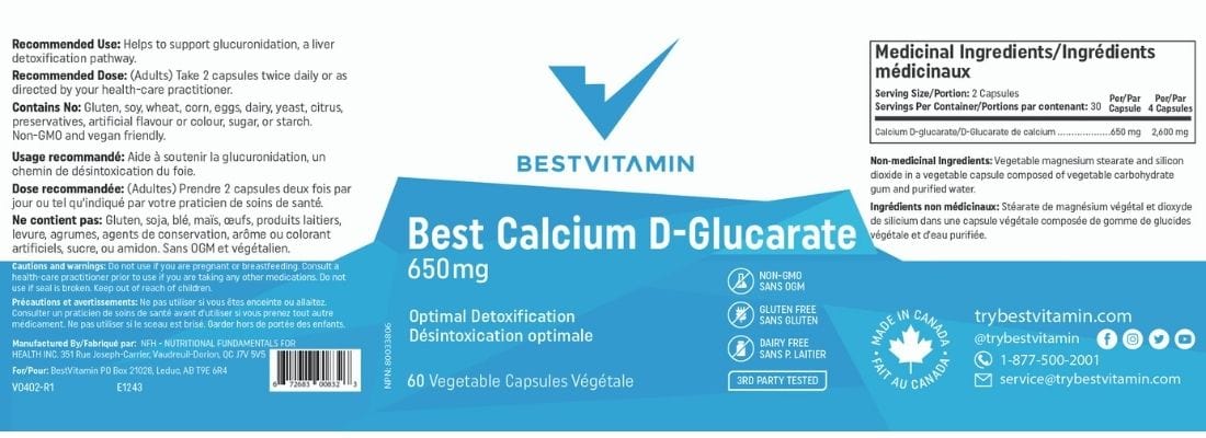 BestVitamin Best Calcium D-Glucarate 650mg, Promote liver detoxification & hormonal balance, 60 Vegetable Capsules - Image 4
