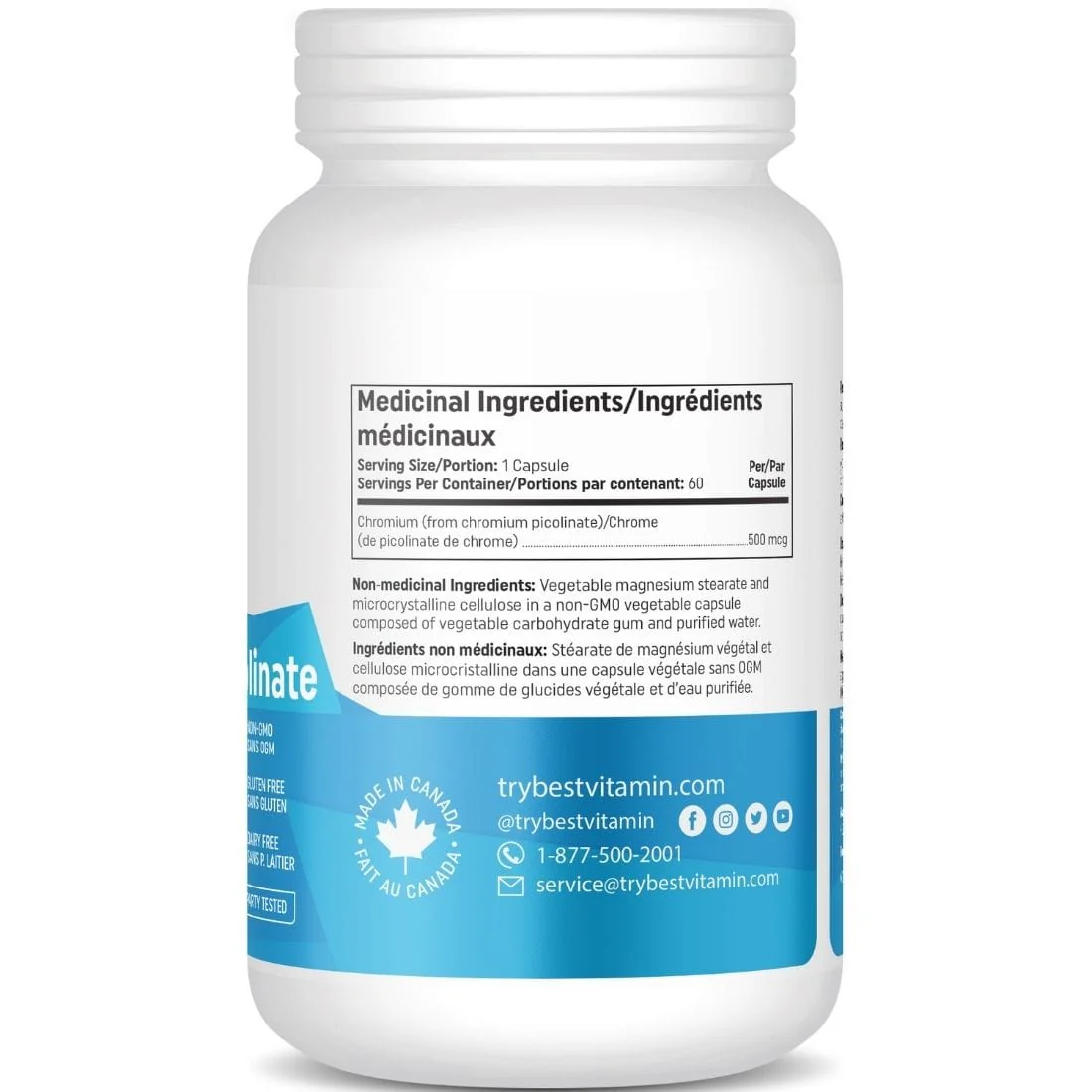 BestVitamin Best Chromium Picolinate 500mcg, Helps manage blood sugar, Non-GMO, 60 Vegetable Capsules - Image 2