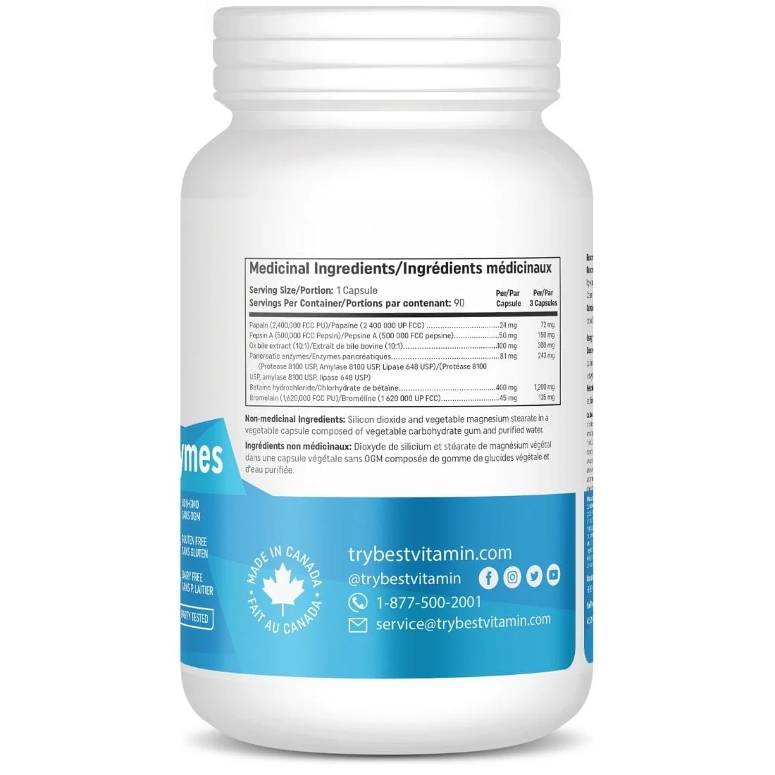 BestVitamin Best Digestive Enzymes with Ox Bile, Reduces bloating & stomach pain, 90 Vegetable Capsules - Image 2