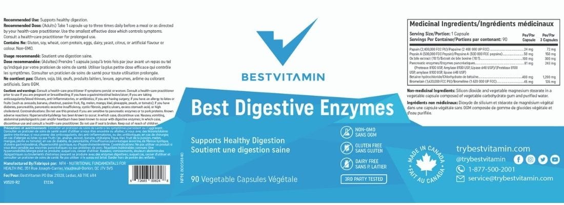 BestVitamin Best Digestive Enzymes with Ox Bile, Reduces bloating & stomach pain, 90 Vegetable Capsules - Image 4