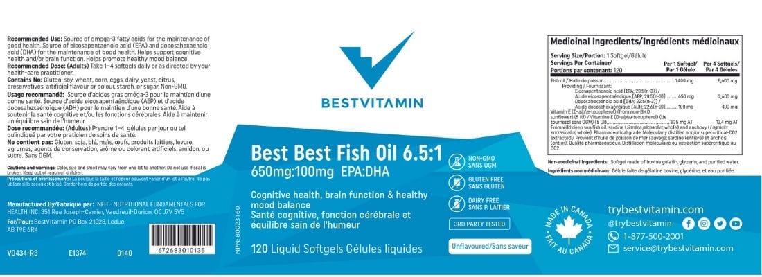 Bestvitamin Best Fish Oil 6.5:1 EPA:DHA 650mg:100mg, Healthy Brain & Mood Support, Liquid Softgels, Clearance 50% Off, Final Sale - Image 4