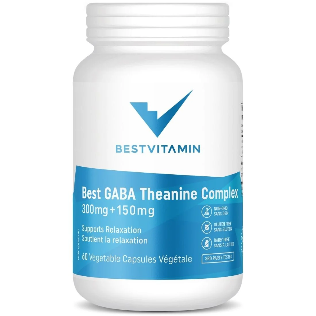 BestVitamin Best GABA Theanine Complex, 300mg Plus 150mg, Mood, stress, anxiety support, 60 Vegetable Capsules