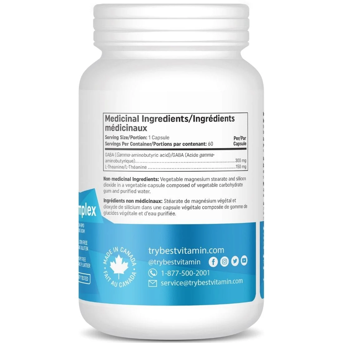 BestVitamin Best GABA Theanine Complex, 300mg Plus 150mg, Mood, stress, anxiety support, 60 Vegetable Capsules - Image 3