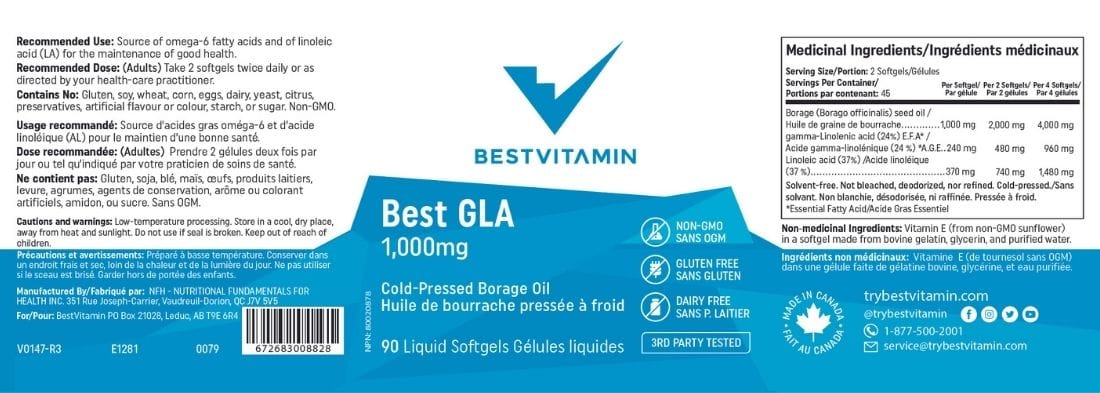 Bestvitamin Best GLA 1000mg, Cold Pressed Organic Borage Oil, Non-GMO, 90 Liquid Softgels, Clearance 50% Off, Final Sale - Image 4